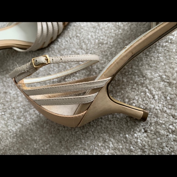 ‘Ann Marino’ Leather Strappy Heels - Tan/Creme - Picture 2 of 4